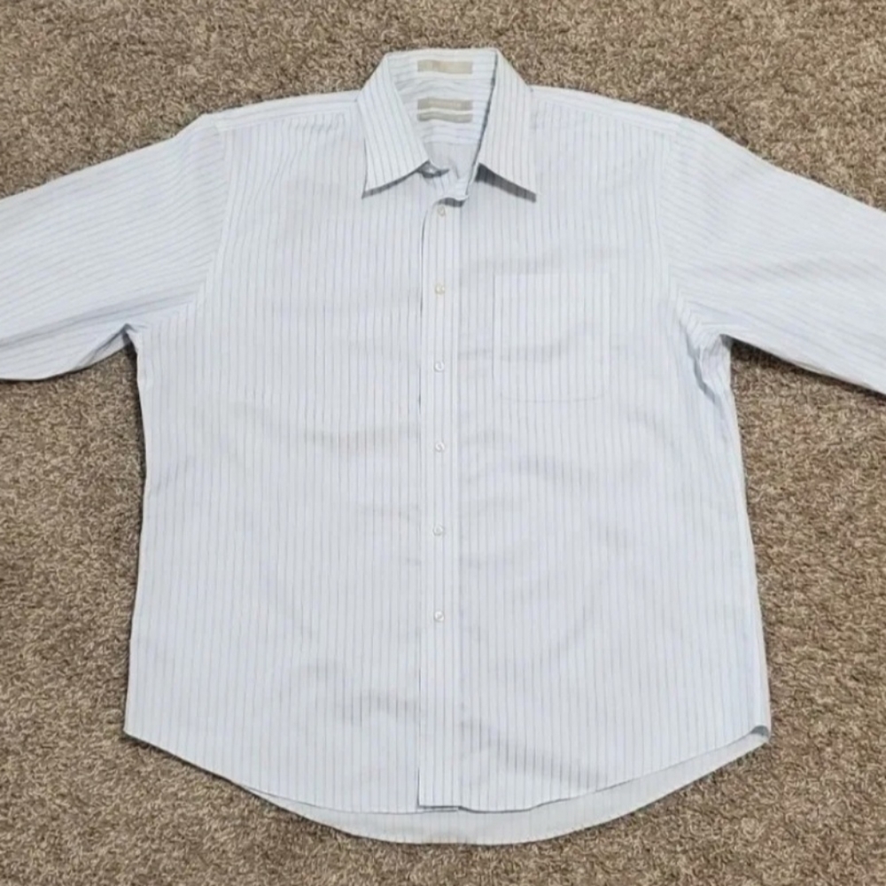 Men's Nordstrom Traditional Fit Long Sleeve Shirt Size 16.5/33 White Striped